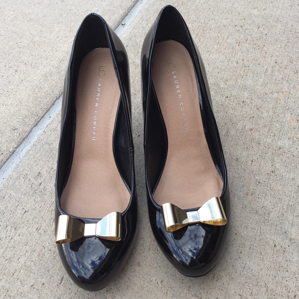 Lauren Conrad Black Heels With Gold Bows Size Women’s 9.5